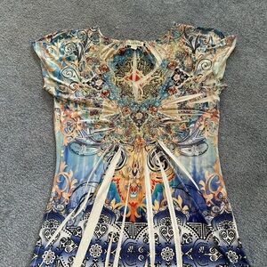 Boho-Inspired Multicolor Printed Women’s Top Y2K Live and Let Live